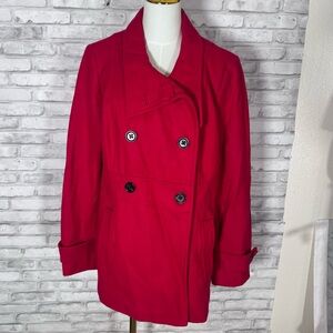 George Double-Breasted Wool Red Pea Coat